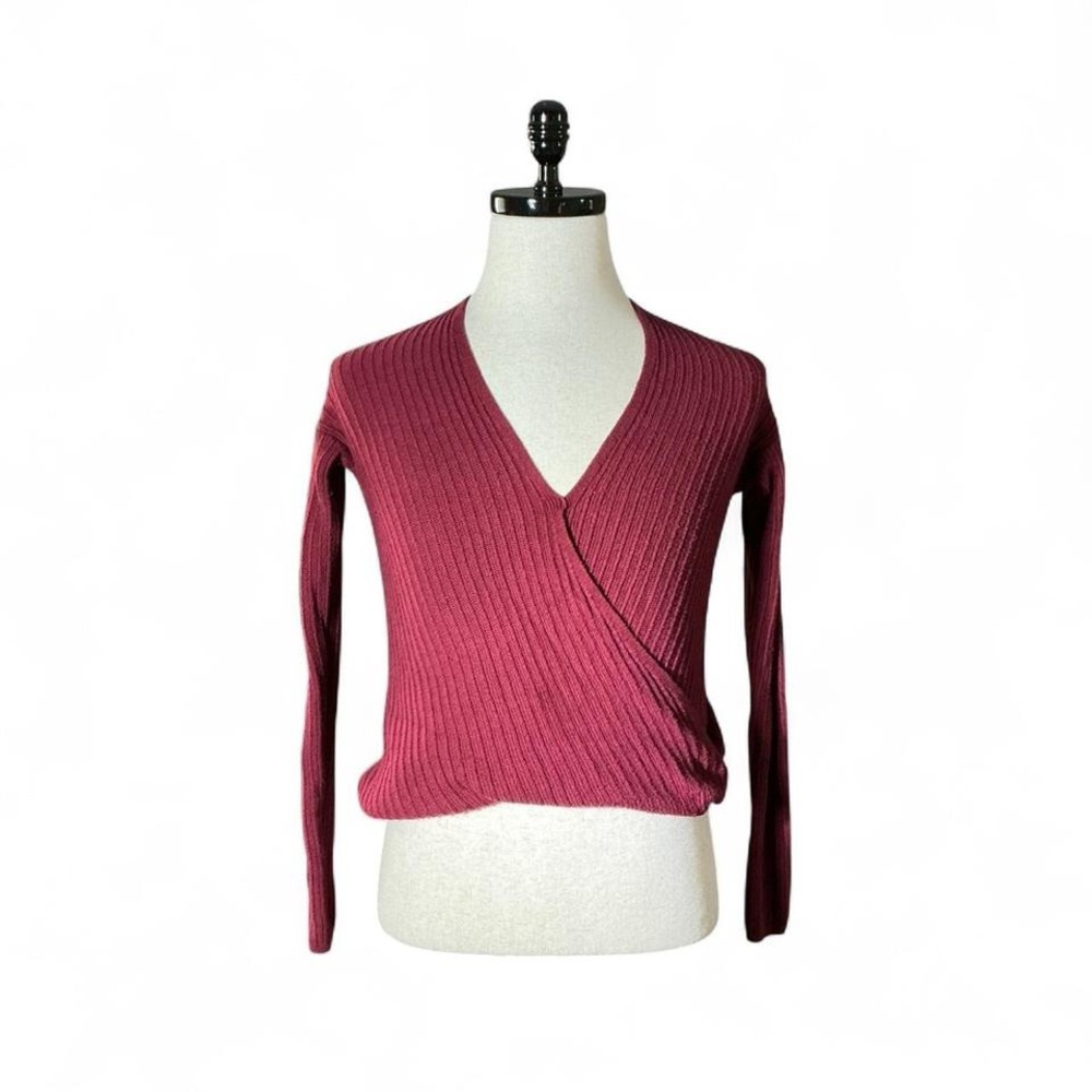 Hollister Burgundy Ribbed‎ Faux Wrap Long Sleeve Sweater Top Womens XS